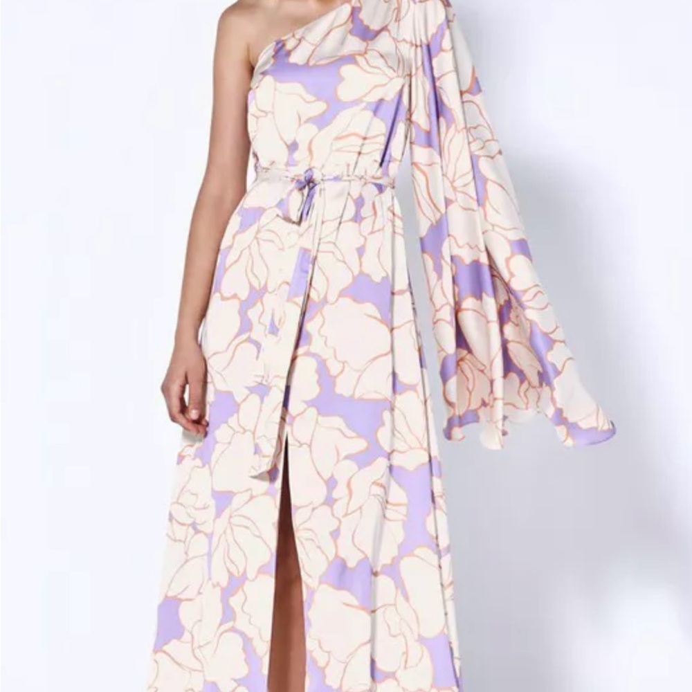 Alexis One-Shoulder Leonette wisteria Lavender and Cream Floral Maxi dress